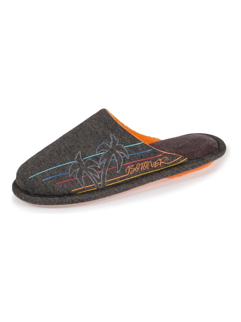Chaussons Mules Plates Junior Gris chiné foncé Palmier Gris chiné