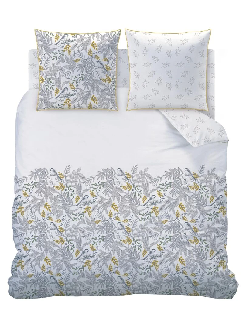 Parure de lit imprimée 100% coton  BIRD   Blanc