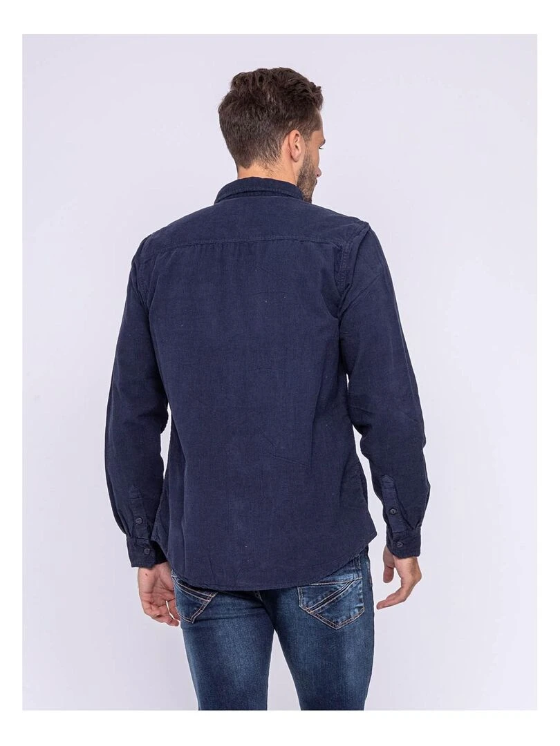 Chemise manches longues pur coton velours TRESOR Bleu marine