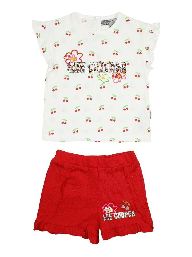 Lee Cooper Ensemble T shirt short bébé fille Imprimé Lee Cooper Rouge