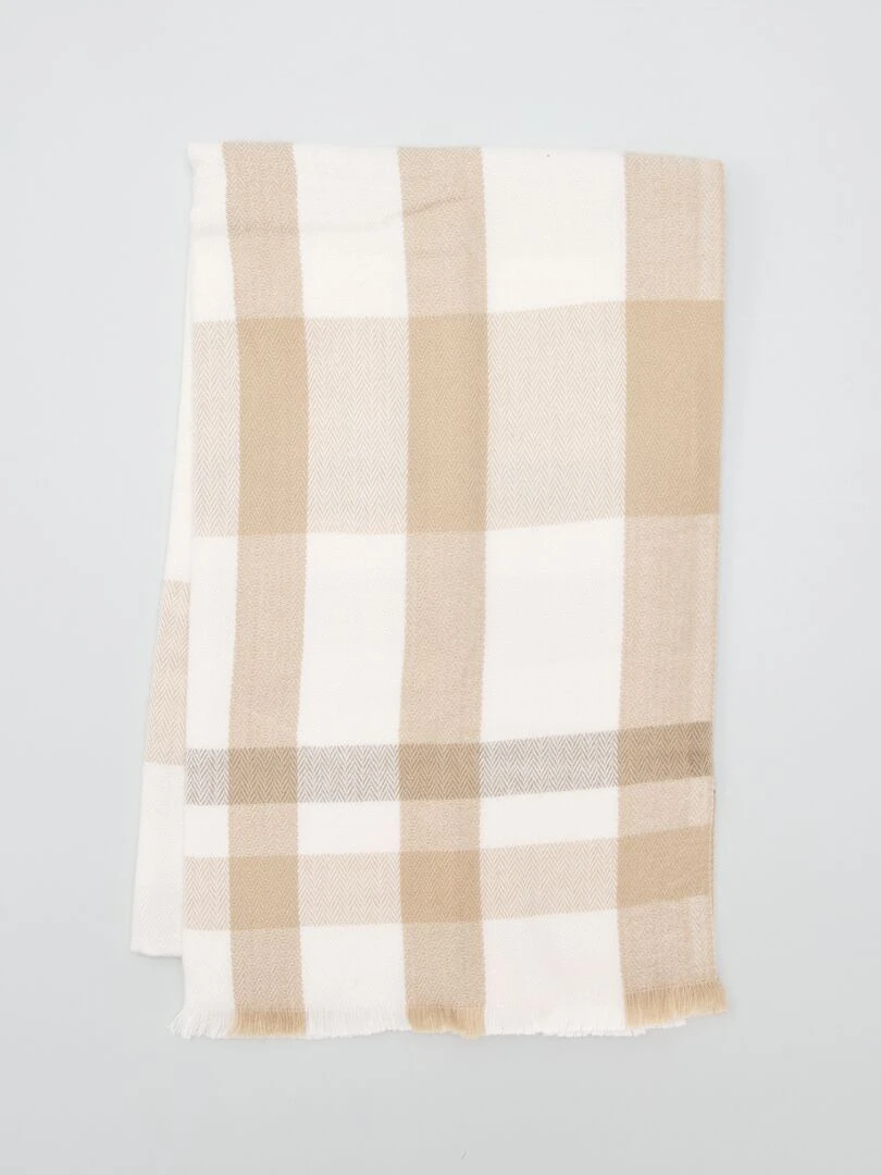 Grande écharpe à carreaux et frangée   Beige