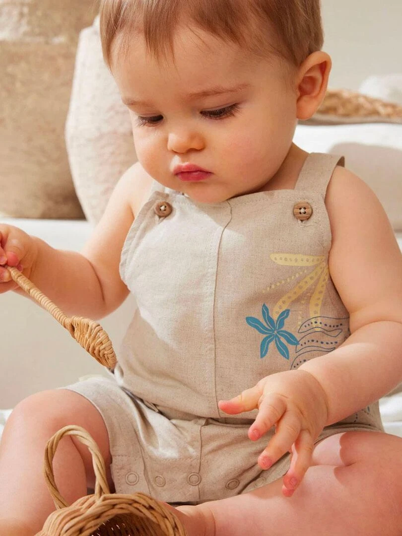Salopette bébé en lin mélangé Moka   Beige