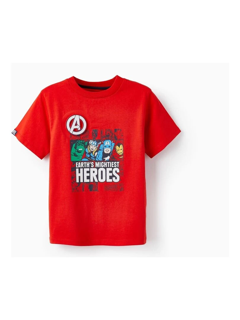 T shirt en coton pour garçon 'Avengers Marvel' manches courtes Rouge clair