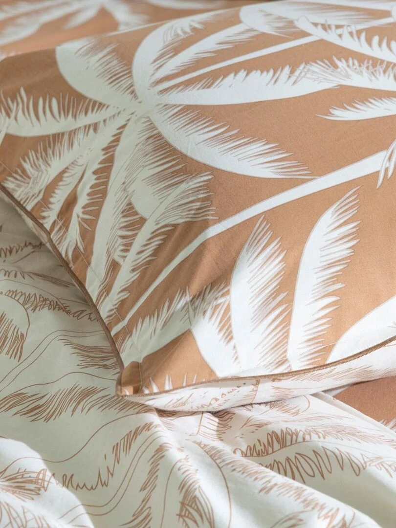 Future Home Parure de lit 2 personnes en coton 57 fils imprimé camel Marron