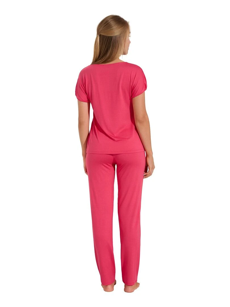 Pyjama pantalon t shirt manches courtes Naty Orange corail
