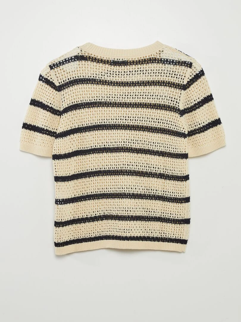T shirt en maille crochet   Blanc/Marine