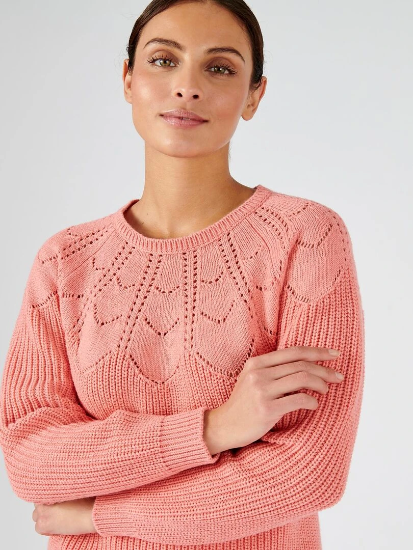 Pull détails ajourés Damart Rose