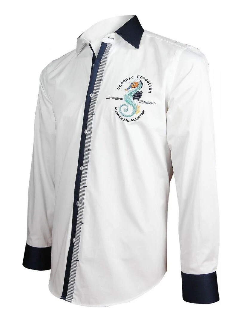 Chemise brodée BLUE WORLD   Blanc