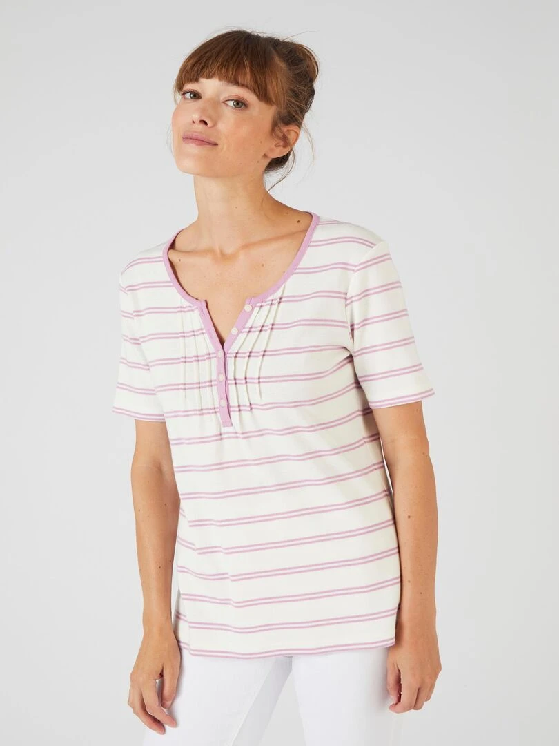 T shirt fine côte pur coton   Damart   Mauve