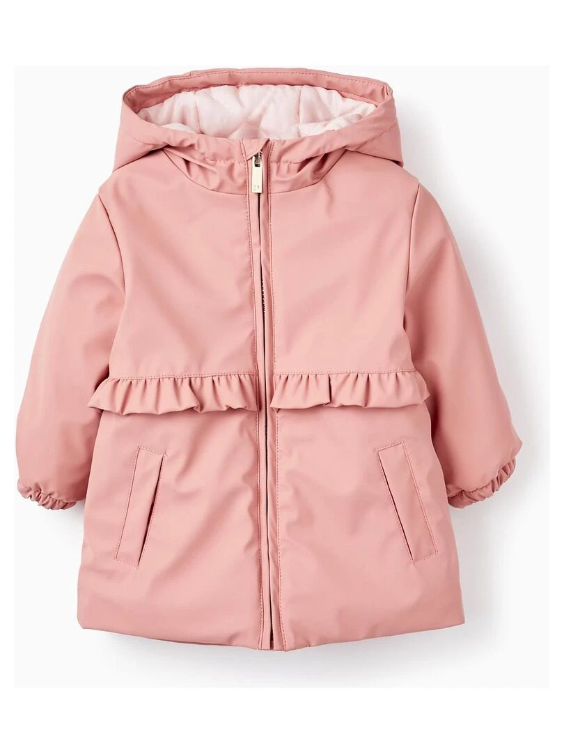 Parka en caoutchouc avec volants et capuche pour bébé fille FIELD DAYS Rose clair