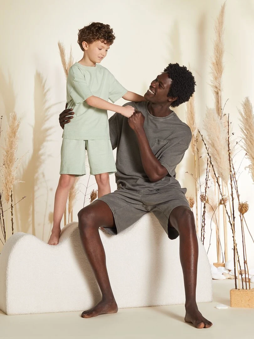 Pyjama court tee shirt + bermuda 2 pièces Vert