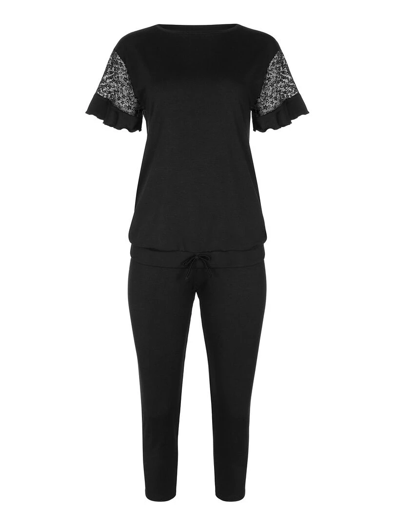 Pyjama leggings top manches courtes Smooth   Noir