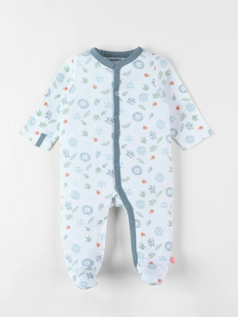 Pyjama 1 pièce imprimé animalier en jersey écru/bleu clair Noukie's Bleu