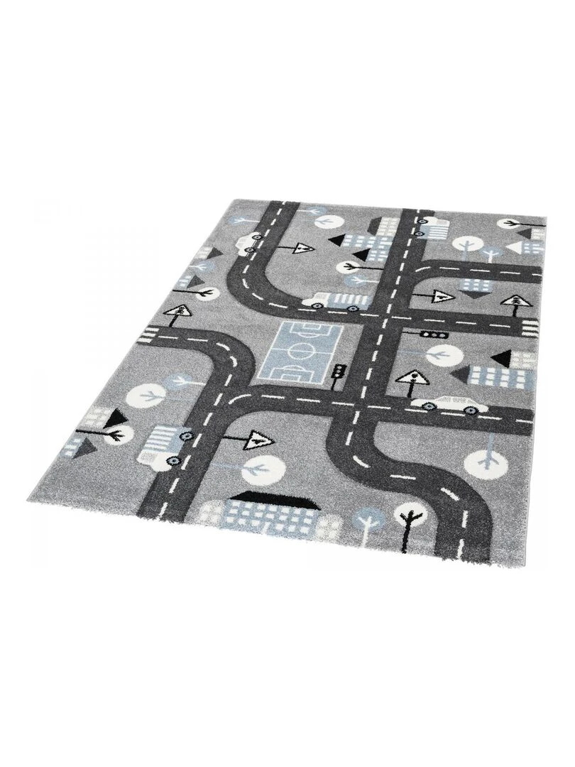 Tapis enfant CITY ROAD LL en polypropylène doux et soyeux   Gris