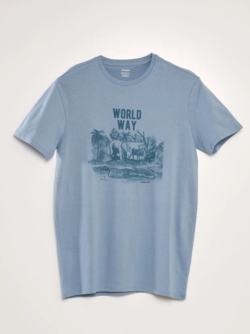 T shirt imprimé à col rond Bleu