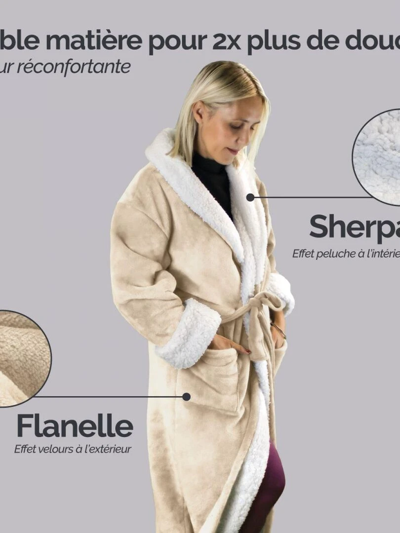 Peignoir  robe de chambre polaire mixte  Utra Douce   Vivezen   Beige