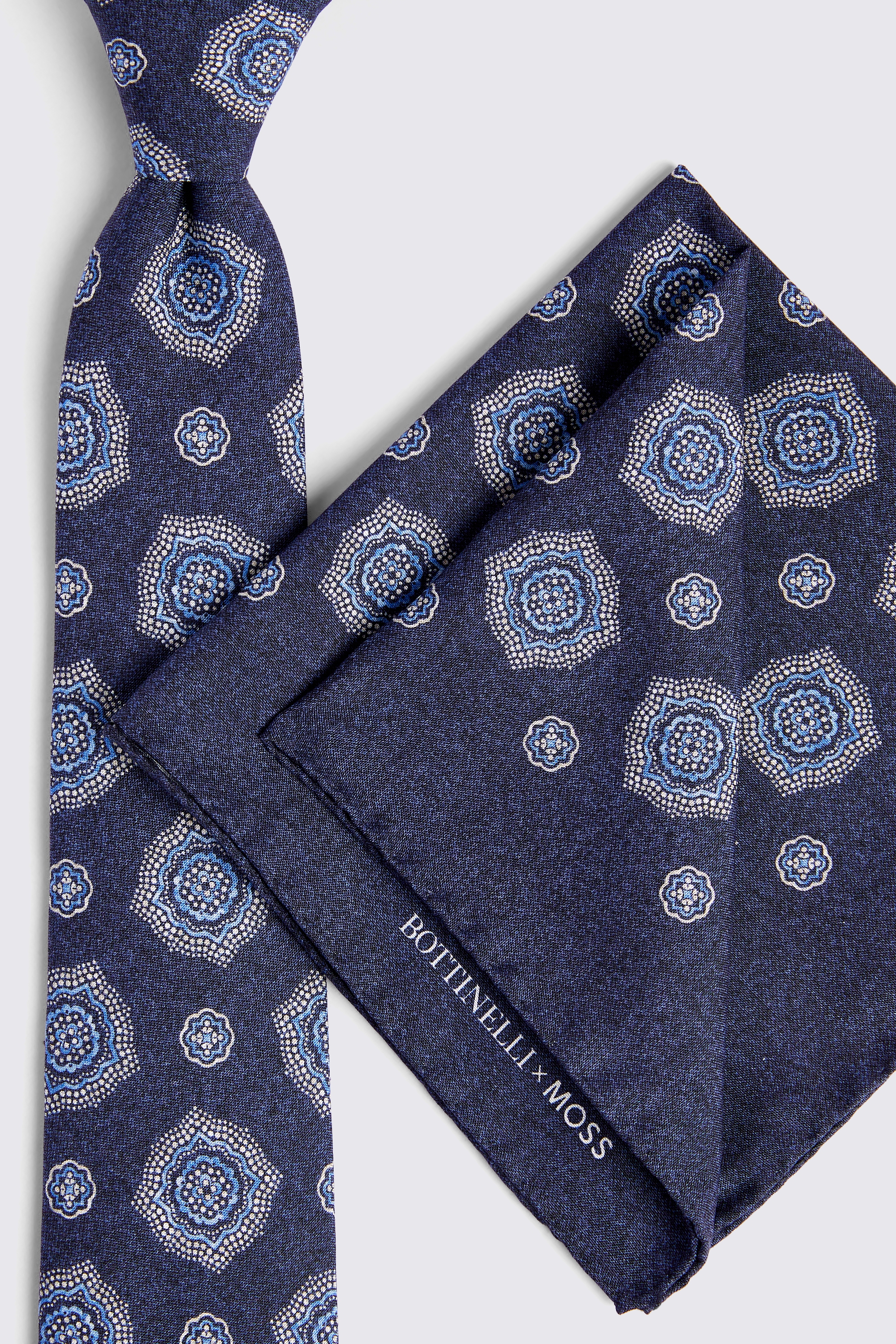 Bottinelli Navy Silk Jumbo Medallion Pocket Square   Buy Online at Moss