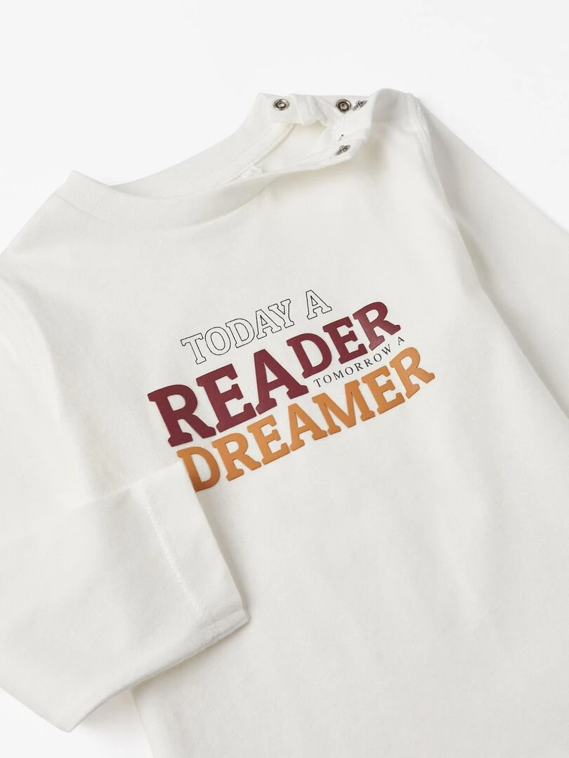 T shirt à manches longues en coton pour bébé garçon 'Dreamer' manches longues  LITERATURE CLUB   Blanc