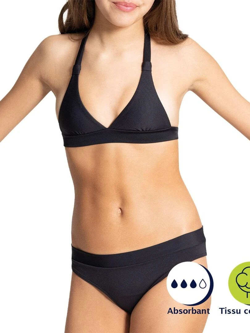 Maillot de bain 2 pièces pour règles fille Noir
