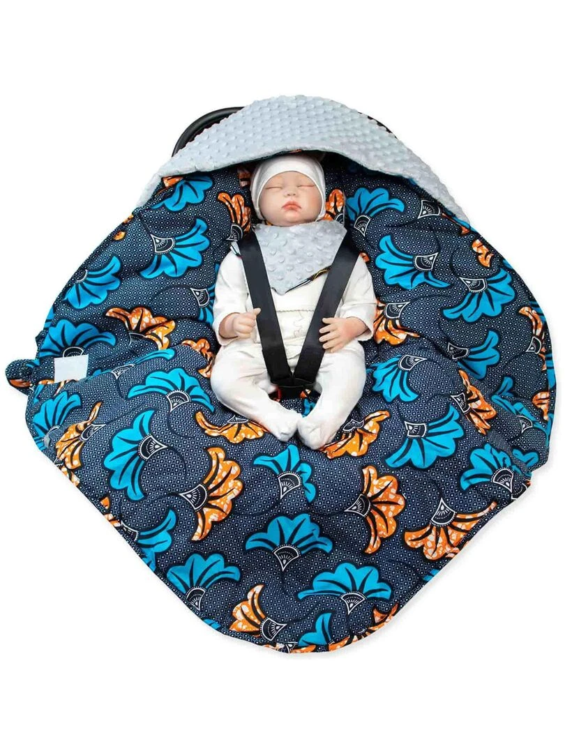 Couverture enveloppante réversible  Wax Fleurs de mariage   Bleu