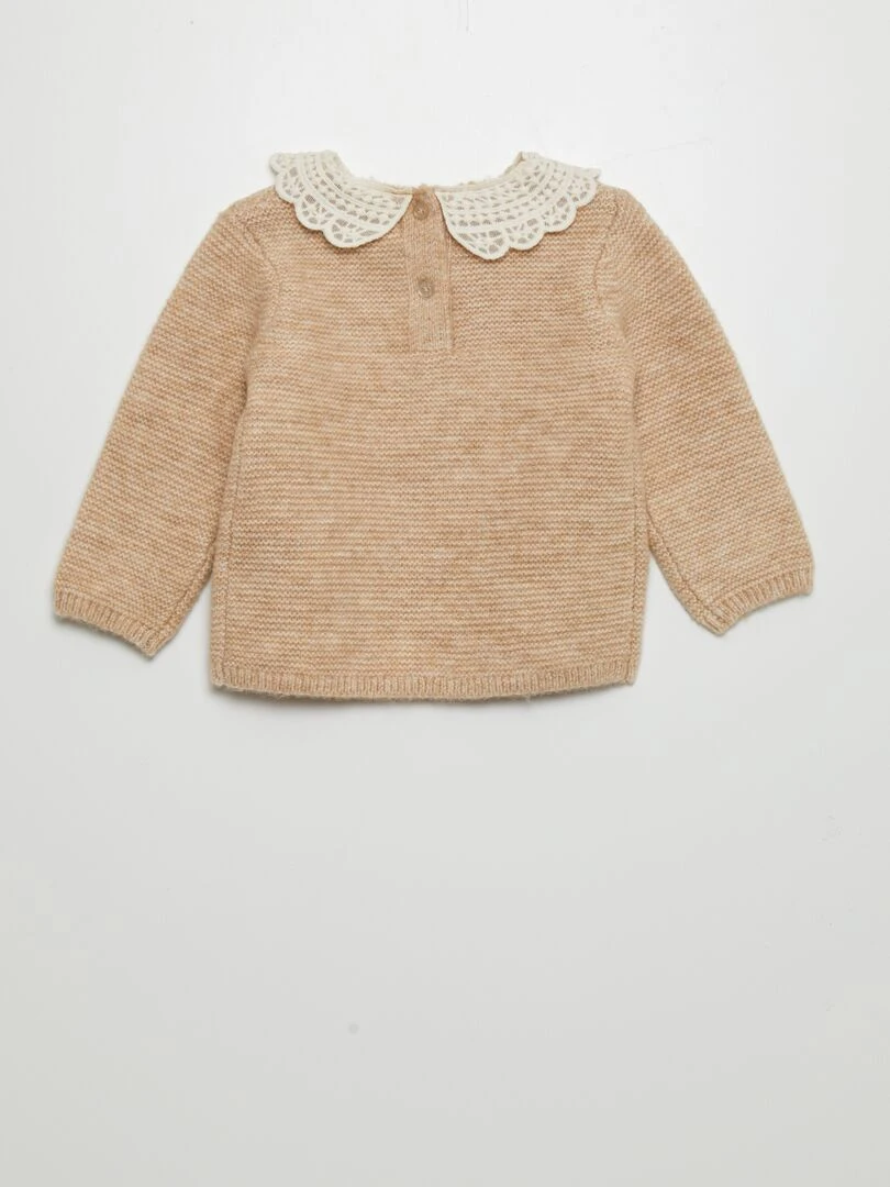 Pull en point mousse avec col fantaisie Beige