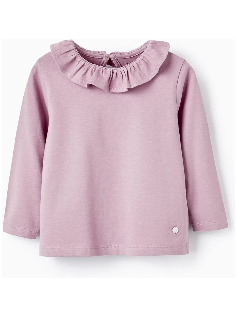 T Shirt À Manches Longues Avec Col À Volants Pour Bébé Fille manches longues Rose foncé