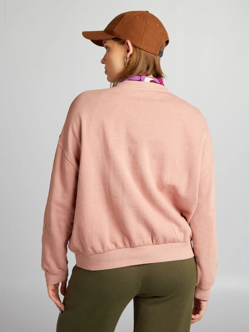 Sweat en molleton effet délavé   Rose
