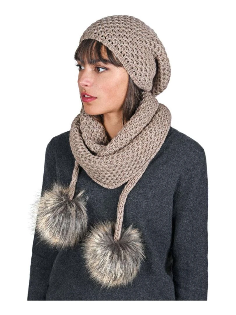 Ensemble Echarpe Bonnet Layra Made in UE Marron clair