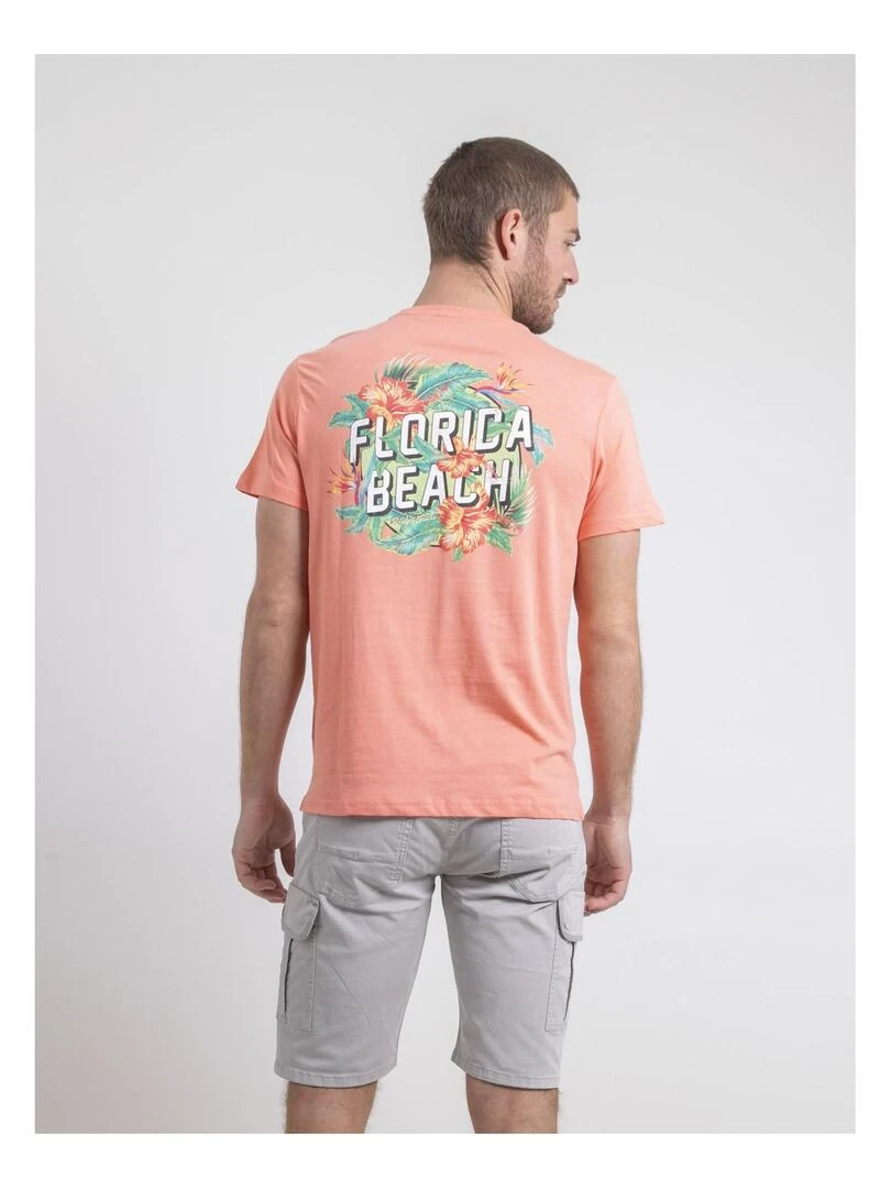 T shirt col rond pur coton NOGOZO Orange corail