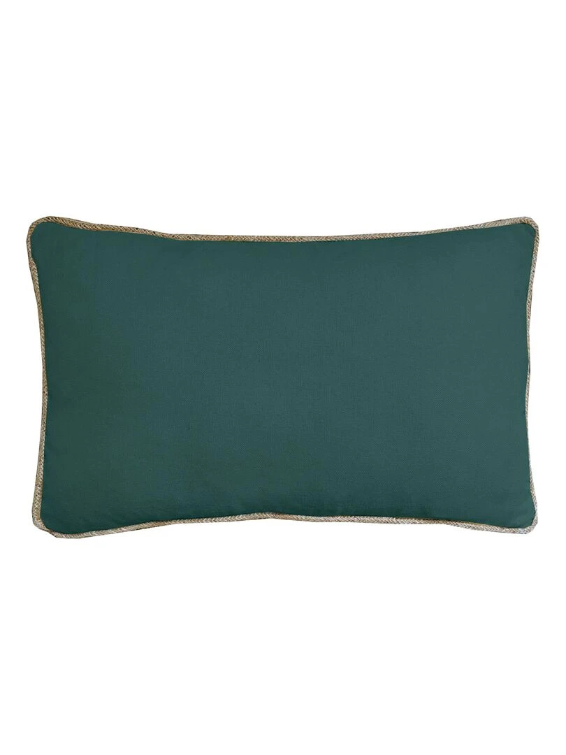 Coussin en coton recyclé avec piping jute 'Deko&co' Vert émeraude