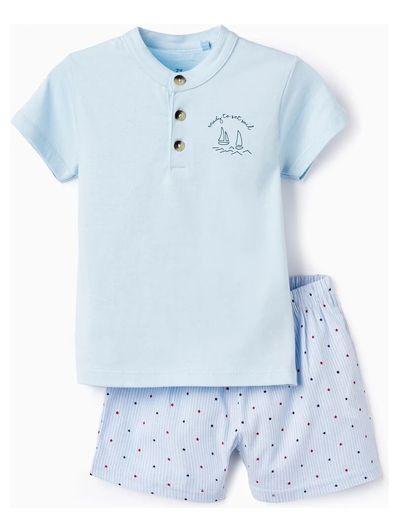Pyjama En Coton Avec Étoiles Pour Bébé Garçon manches courtes Bleu