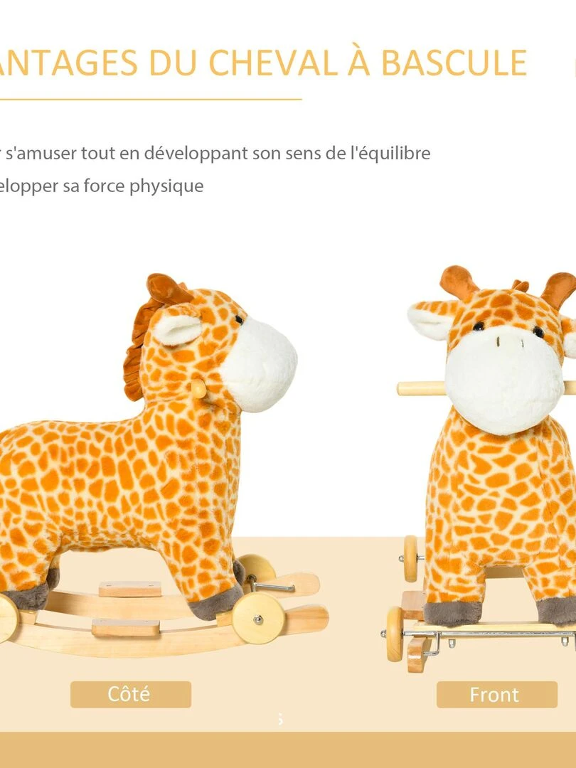 Jouet à bascule girafe et porteur sur roulettes 2 en 1 fonction sonore   Marron
