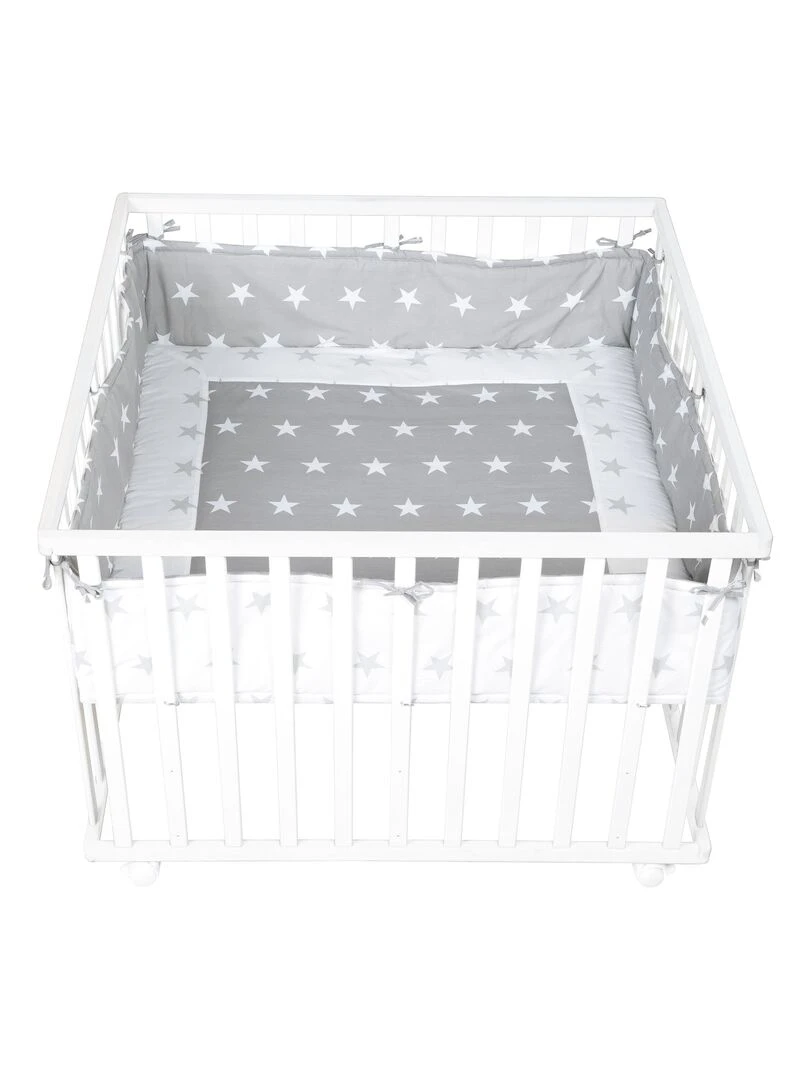 Tapis de parc universel avec bords imprimé étoiles 'ROBA' Little Stars Gris Blanc