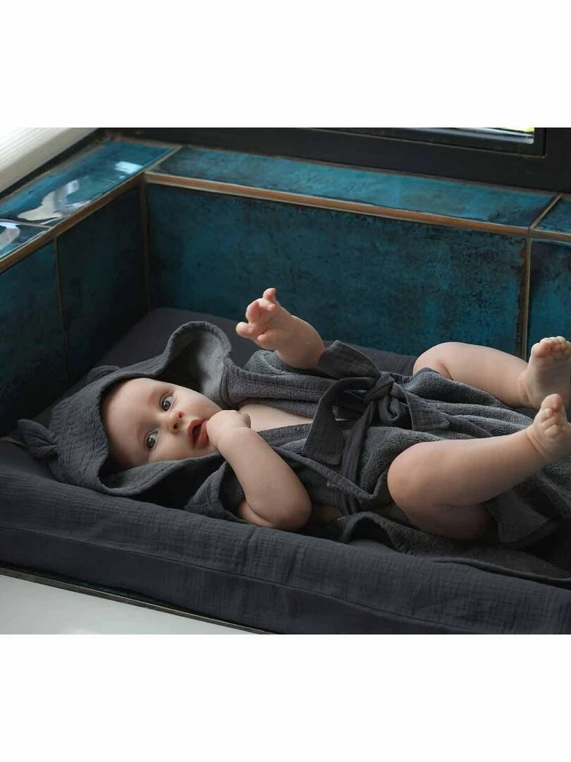 Housse pour matelas à langer en gaze de coton Gris
