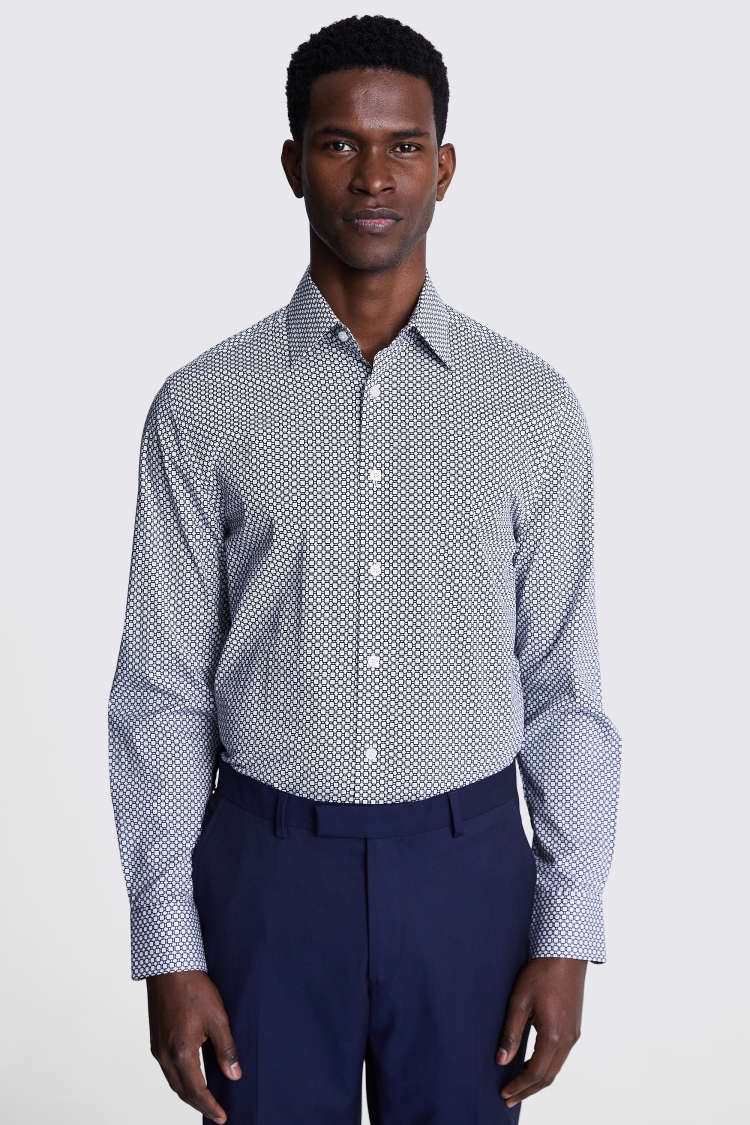 Tailored Fit Navy Geo Printed Stretch Shirt Buy Online at Moss