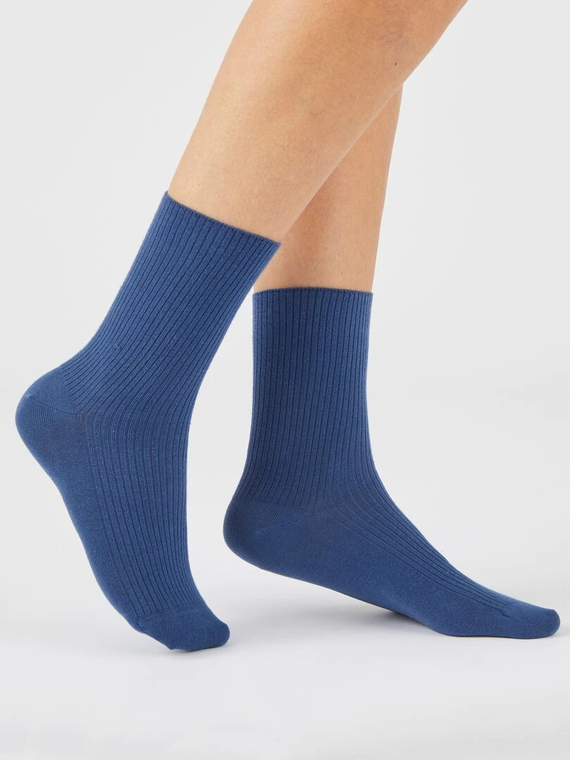 Lot de 2 paires de chaussettes maille côtelée coton biologique*   Damart   Gris Bleu