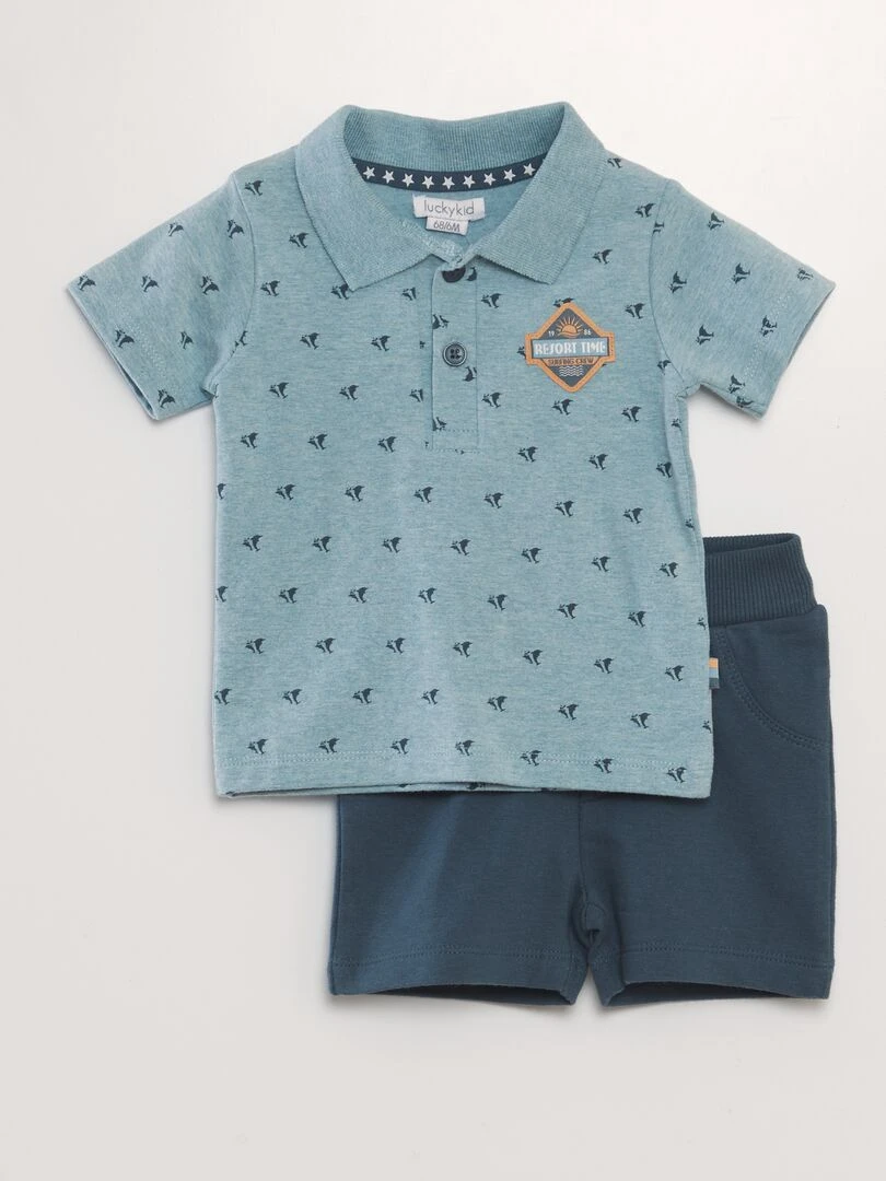 Ensemble polo + short 2 pièces bleu