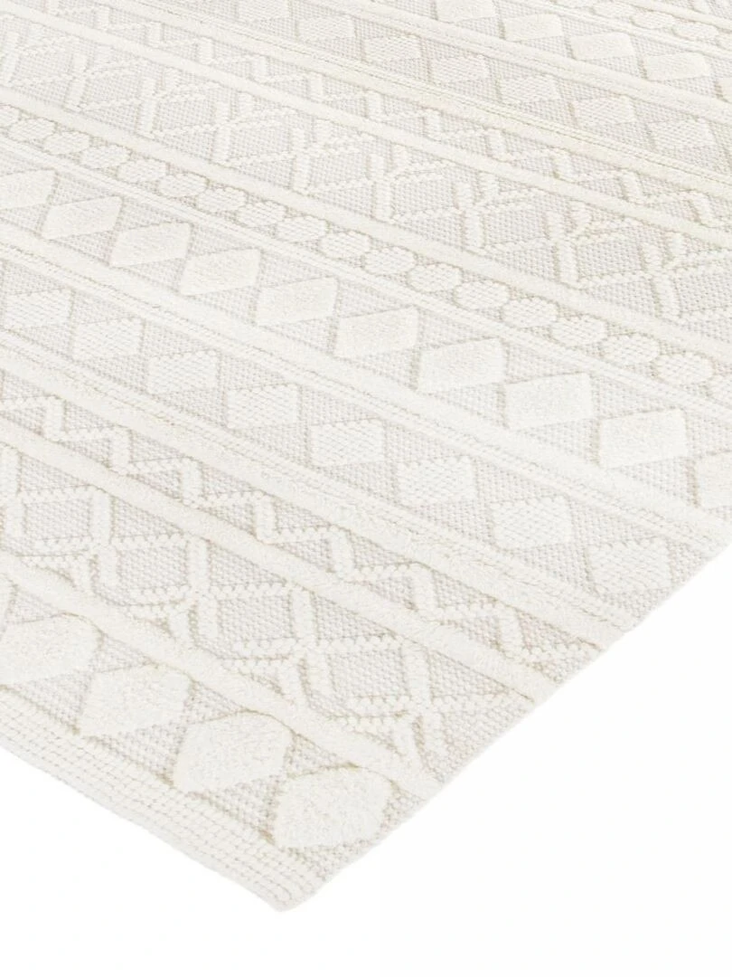 Tapis salon TINCA tissé en laine Ecru