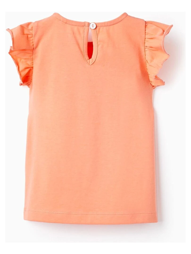 T Shirt En Coton Avec Volants Pour Bébé Fille manches courtes Blanc Orange clair