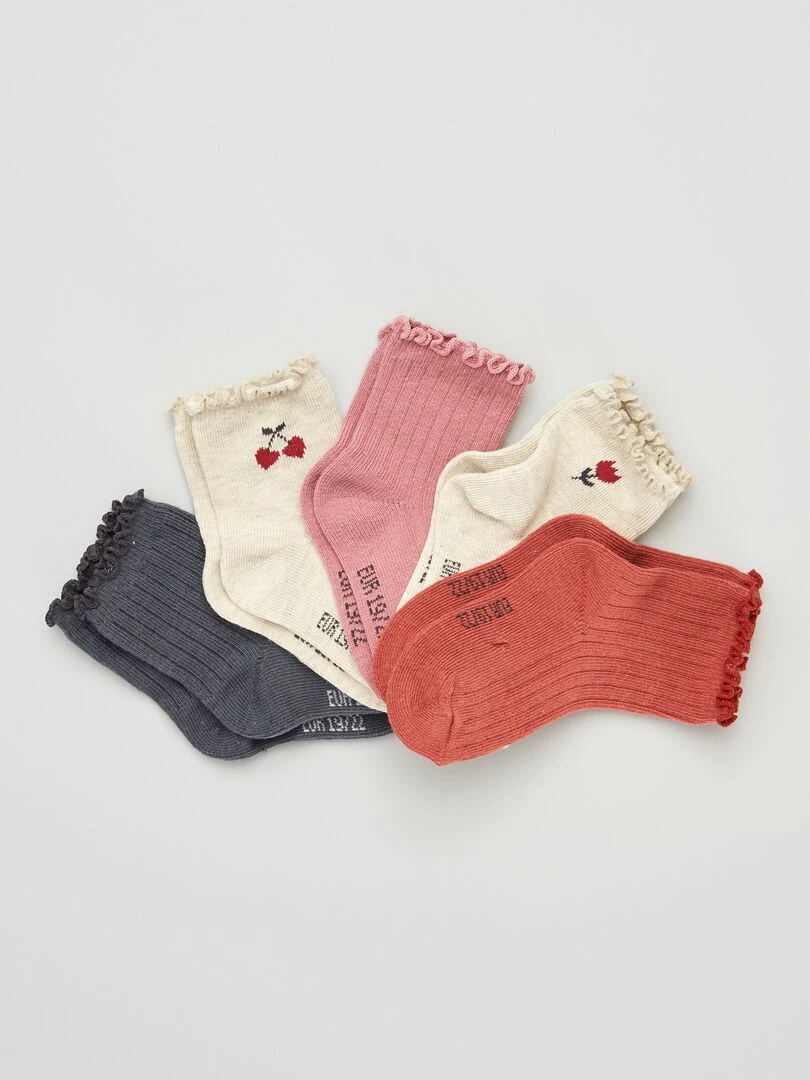 Chaussettes fantaisie Lot de 5 Rose/Marine/Rouge