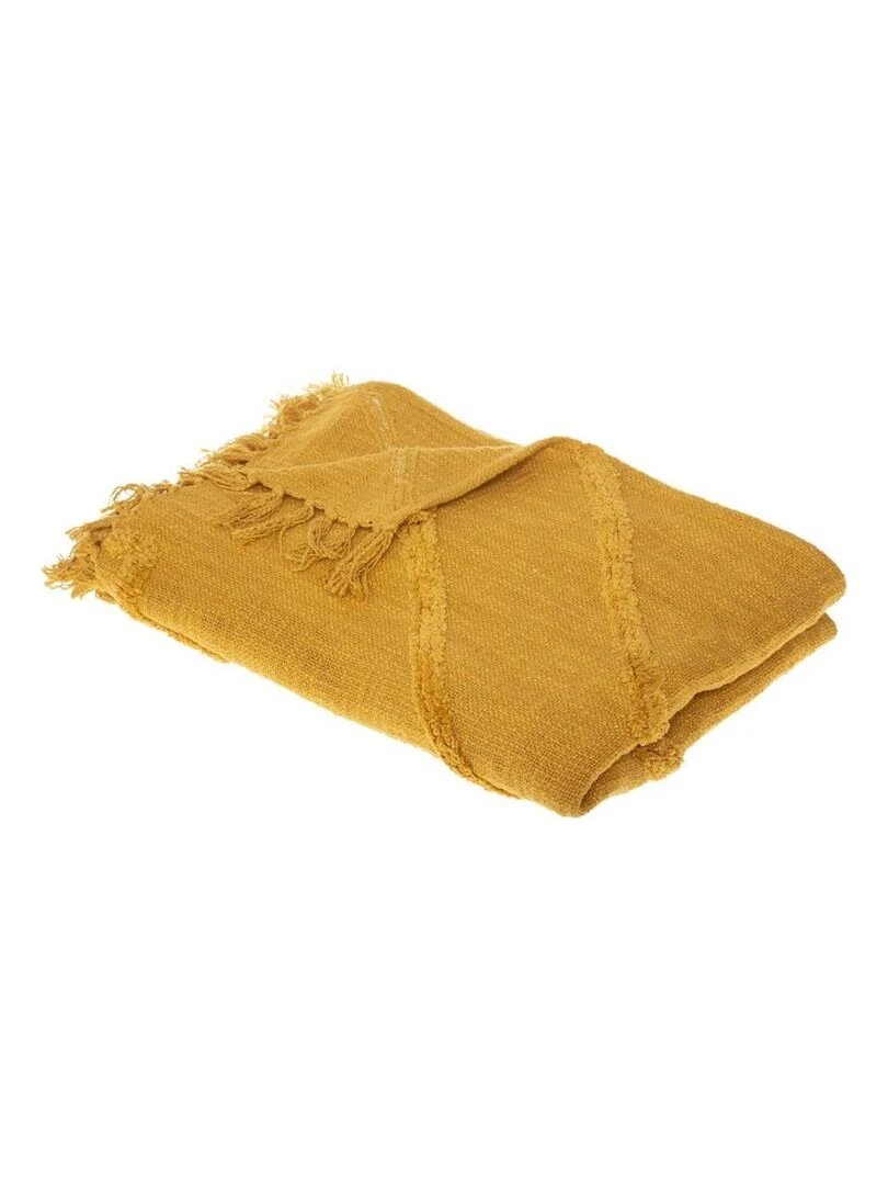 Jeté de lit tufté Inca 130x180 ocre coton Jaune
