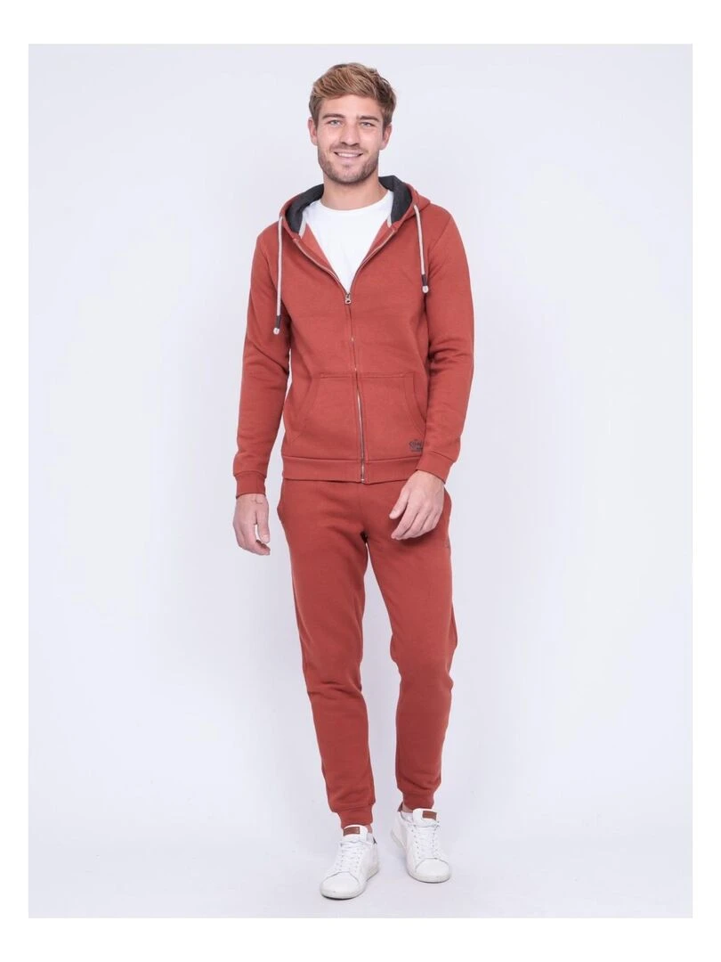 Sweat zippé capuche WAMIN   Rouge brique