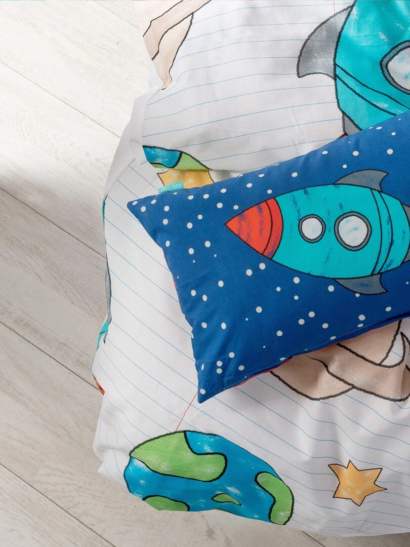 Parure housse de couette 2 pièces Space rocket "Happyfriday" Bleu Blanc