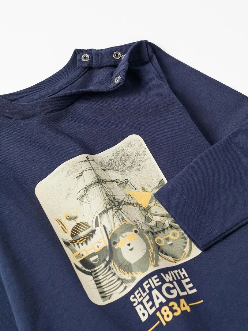 T shirt en Coton pour Bébé Garçon 'Beagle' manches longues  GREAT GOALS GREAT WORLD   Bleu foncé