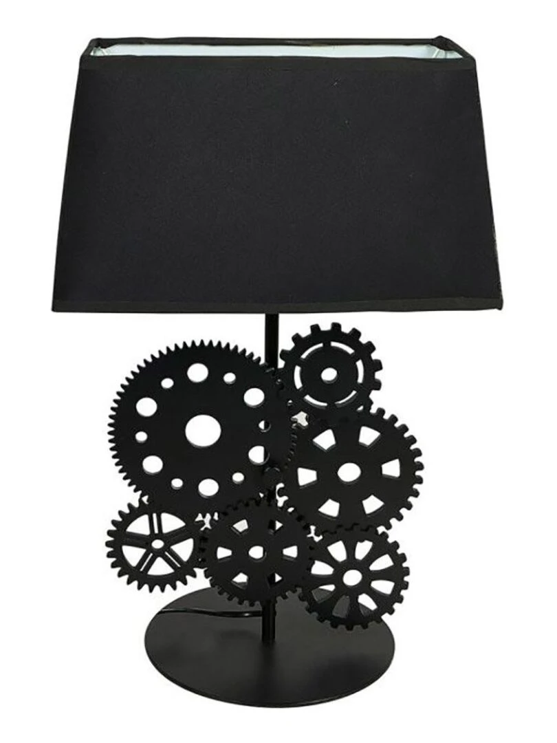 Lampe bois noir tissu rouages   Noir