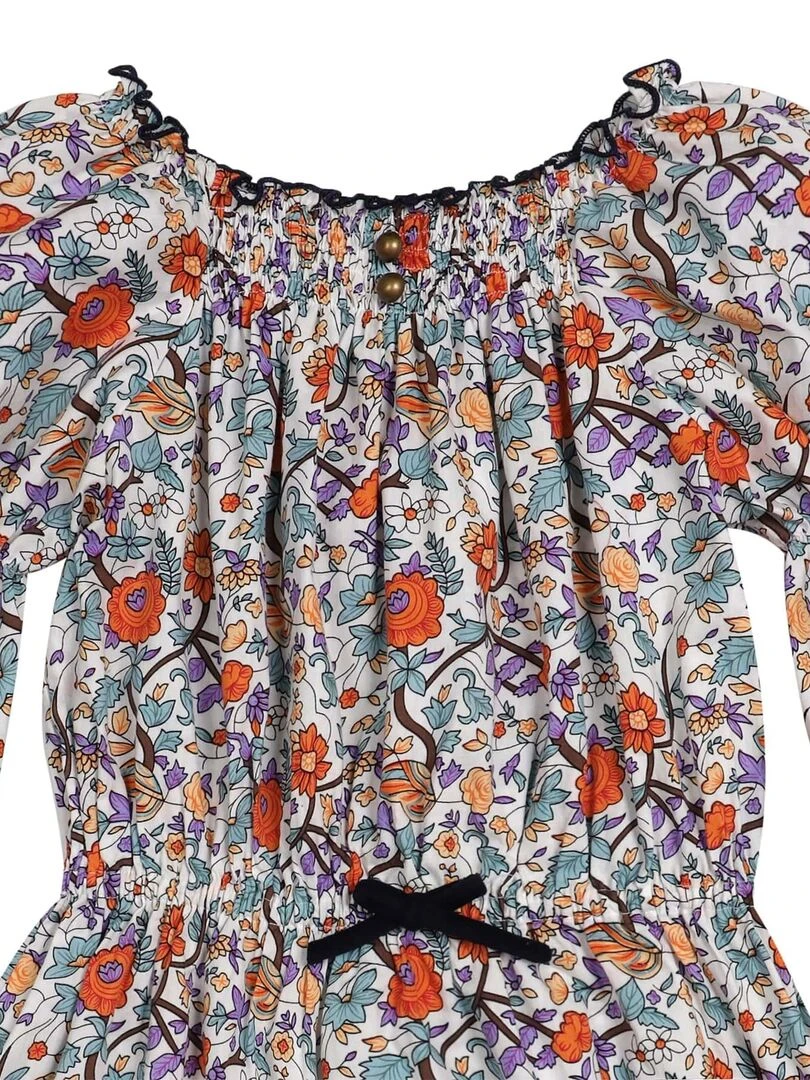Robe Hiver Fleurie Liberty Fille  Orange Vert  CHIMENE   'LA FAUTE A VOLTAIRE'   Orange