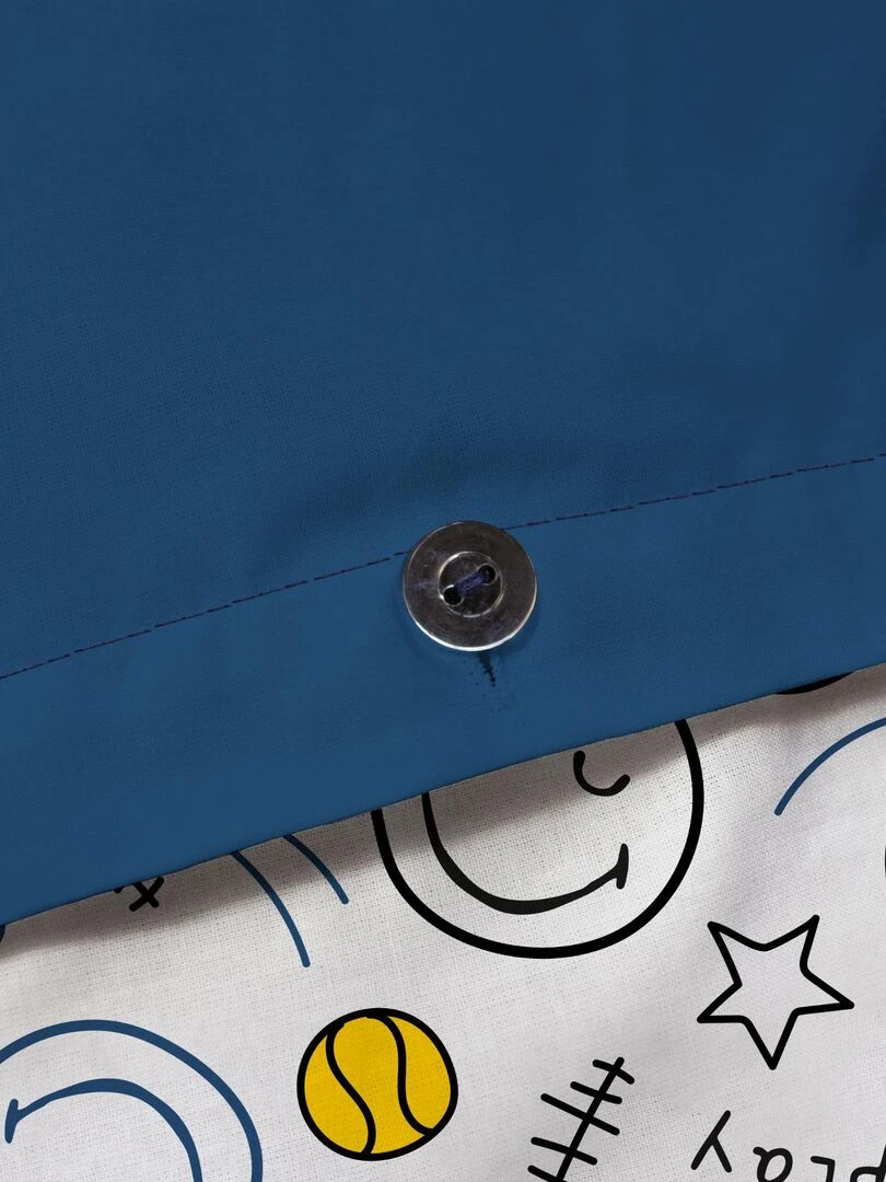 Parure de lit imprimée 100% coton  SMILEY WORLD SCRIBBLE   Bleu marine