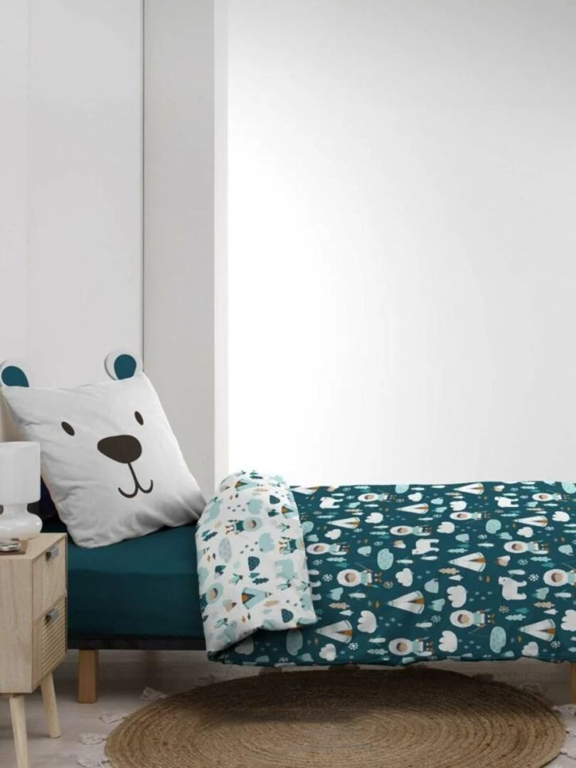 Housse de couette 140x200 + taie Igloo coton 42 fils   Bleu