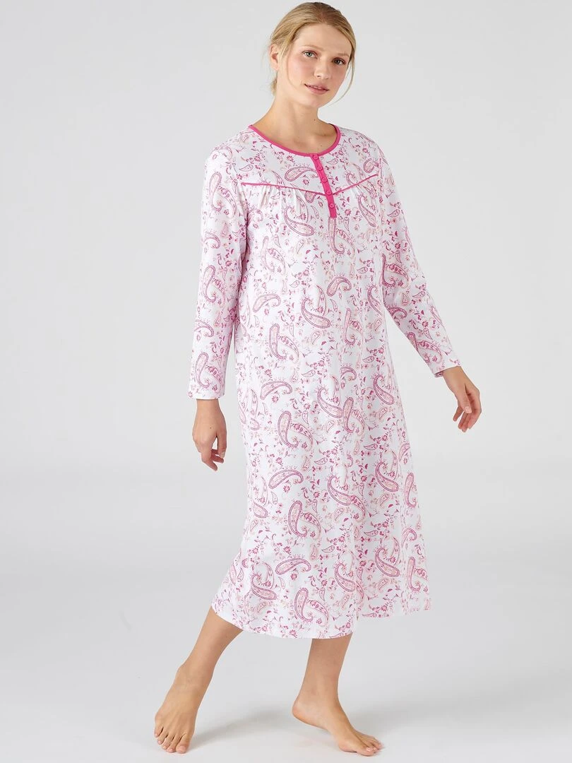 Chemise de nuit en pur coton peigné Damart Rose