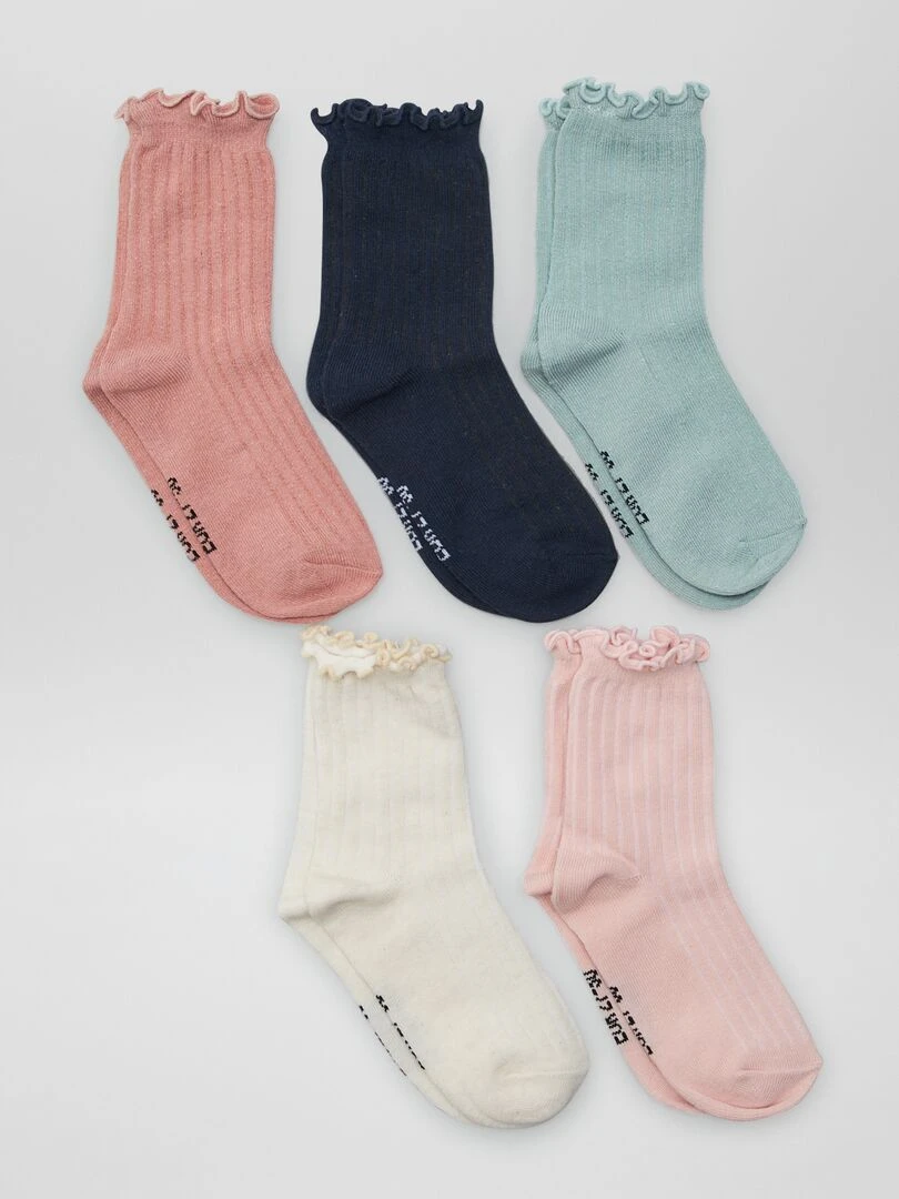 Lot de 5 paires de chaussettes Rose/bleu/beige